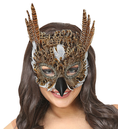 Widmann SRL Oogmasker uil met veren