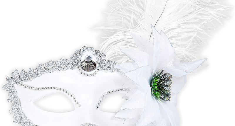 Widmann SRL Oogmasker wit met veer