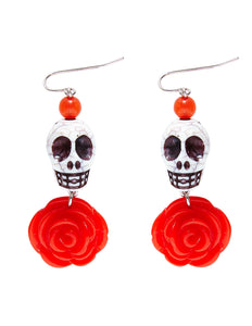 Widmann SRL Oorbel witte schedel en rode roos