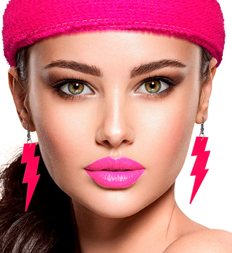 Widmann SRL Oorbellen jaren 80 bliksem neon roze