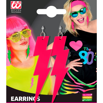 Widmann SRL Oorbellen jaren 80 bliksem neon roze