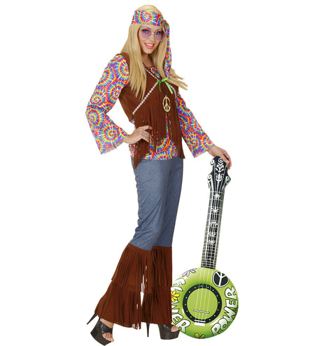 Widmann SRL Opblaasbare banjo Hippie Flower power groen