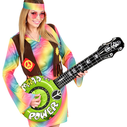 Widmann SRL Opblaasbare banjo Hippie Flower power groen