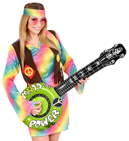 Widmann SRL Opblaasbare banjo Hippie Flower power groen