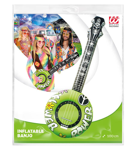 Widmann SRL Opblaasbare banjo Hippie Flower power groen