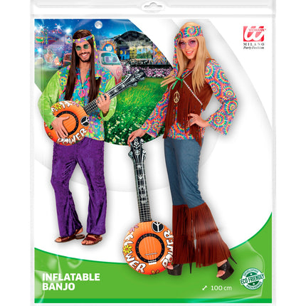 Widmann SRL Opblaasbare banjo Hippie Flower power oranje