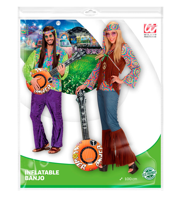 Widmann SRL Opblaasbare banjo Hippie Flower power oranje