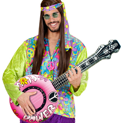 Widmann SRL Opblaasbare banjo Hippie Flower power roze