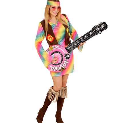 Widmann SRL Opblaasbare banjo Hippie Flower power roze