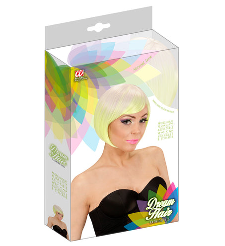 Widmann SRL Paars met neon geel boblijn pruikje