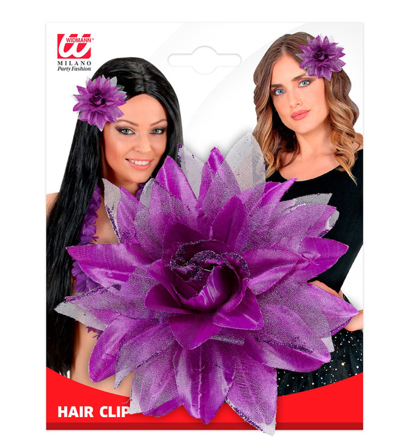 Widmann SRL Paarse bloemen haarclip met glitters