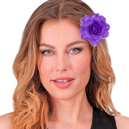 Widmann SRL Paarse roos haarclip met glitters