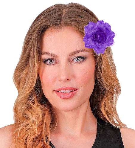 Widmann SRL Paarse roos haarclip met glitters