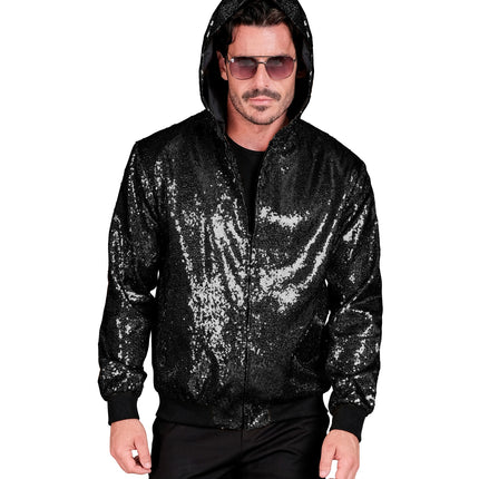 Widmann SRL Pailletten bomberjas met kap zwart