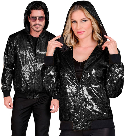 Widmann SRL Pailletten bomberjas met kap zwart