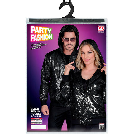 Widmann SRL Pailletten bomberjas met kap zwart