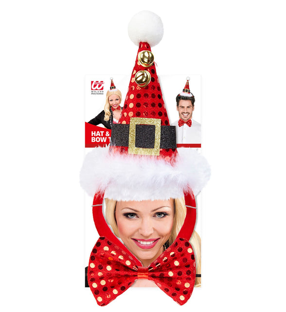 Widmann SRL Pailletten Kerstmanmuts met strikje