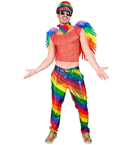 Widmann SRL Paillettenbroek regenboog kostuum Daan