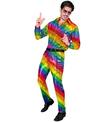 Widmann SRL Paillettenbroek regenboog kostuum Daan