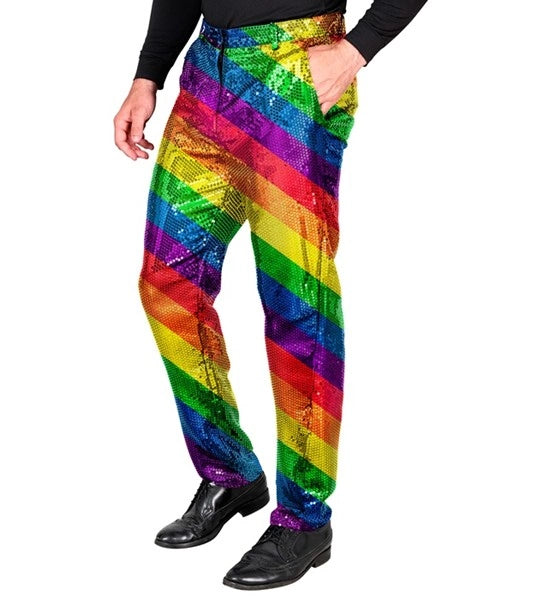 Widmann SRL Paillettenbroek regenboog kostuum Daan