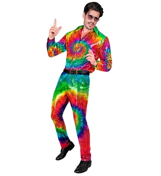 Widmann SRL Paillettenbroek tye die kostuum Niek