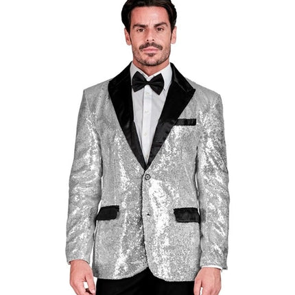 Widmann SRL Paillettencolbert zilver met satijnen revers/zakken