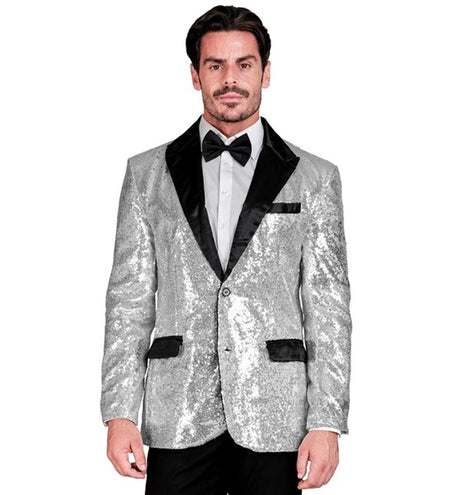 Widmann SRL Paillettencolbert zilver met satijnen revers/zakken