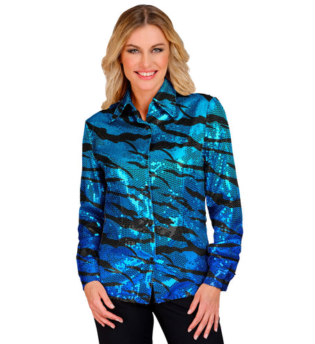 Widmann SRL Paillettenshirt dames blauwe golven