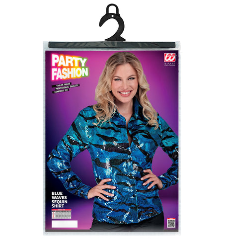 Widmann SRL Paillettenshirt dames blauwe golven