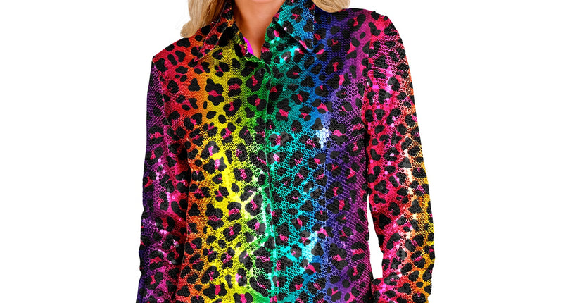 Widmann SRL Paillettenshirt dames regenboog luipaard