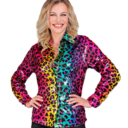 Widmann SRL Paillettenshirt dames regenboog luipaard