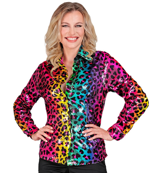 Widmann SRL Paillettenshirt dames regenboog luipaard