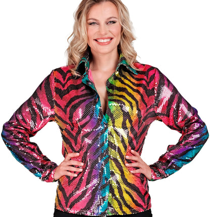 Widmann SRL Paillettenshirt dames regenboog tijger
