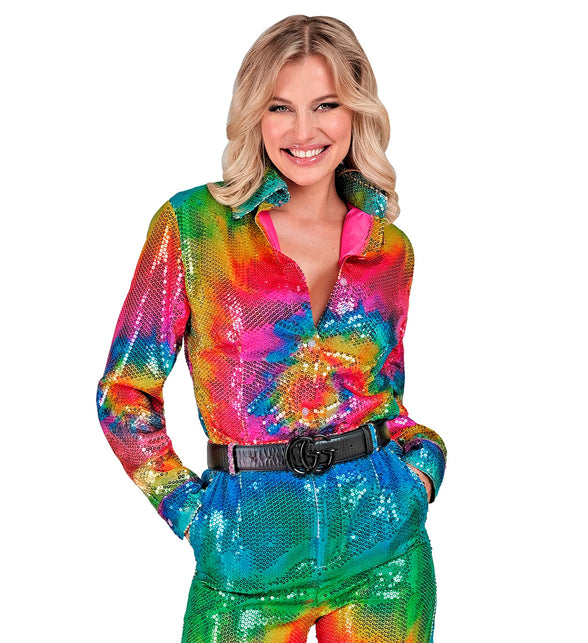 Widmann SRL Paillettenshirt dames tie dye meerkleurig