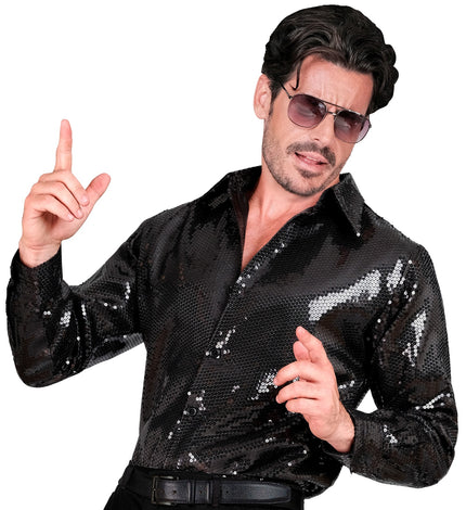 Widmann SRL Paillettenshirt heren Marco zwart