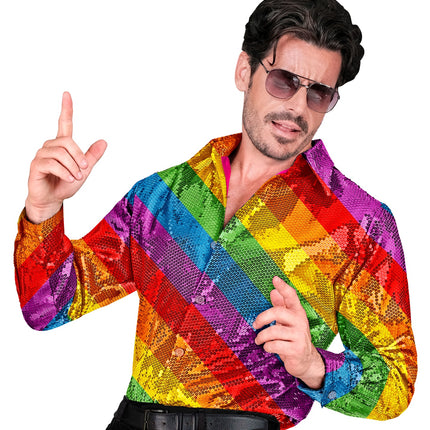 Widmann SRL Paillettenshirt heren regenboog