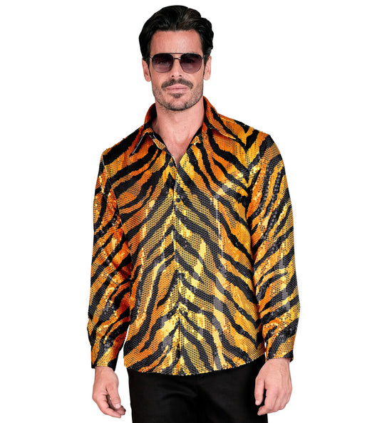 Widmann SRL Paillettenshirt heren tijger print