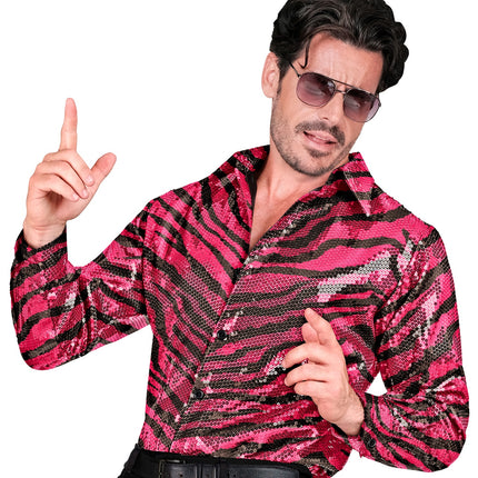 Widmann SRL Paillettenshirt heren zebraprint roze