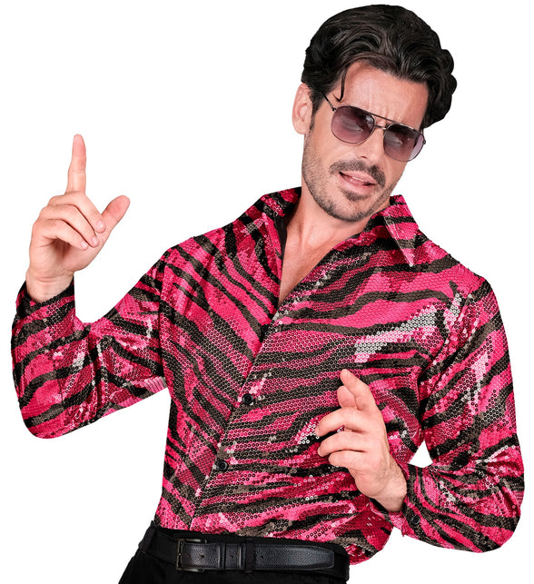 Widmann SRL Paillettenshirt heren zebraprint roze