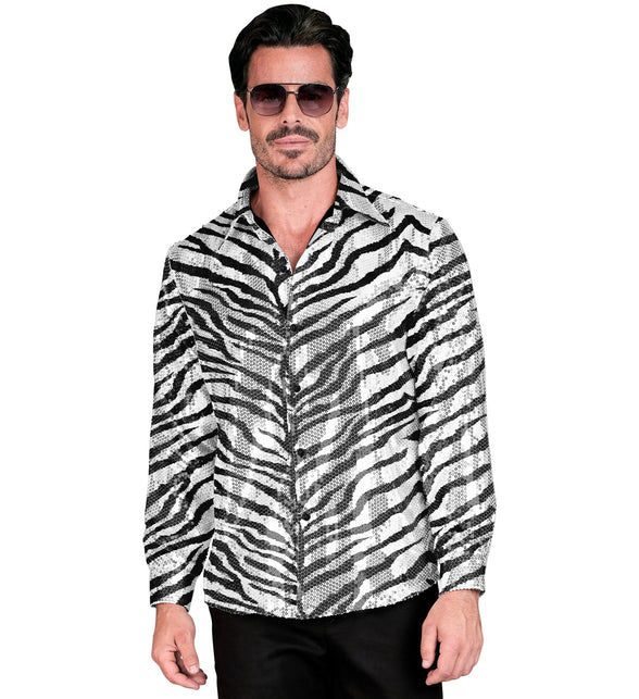 Widmann SRL Paillettenshirt zebra heren zwart/wit