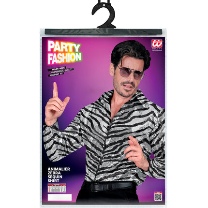 Widmann SRL Paillettenshirt zebra heren zwart/wit