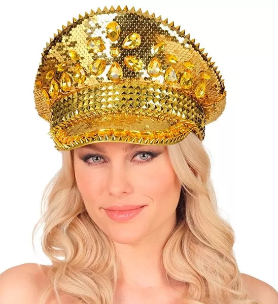 Widmann SRL Pet met juwelen en pailletten goud hoed Roos