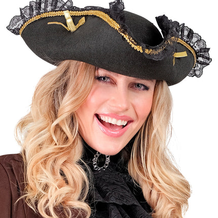 Widmann SRL Piraten tricorn met gouden decoratie en kant