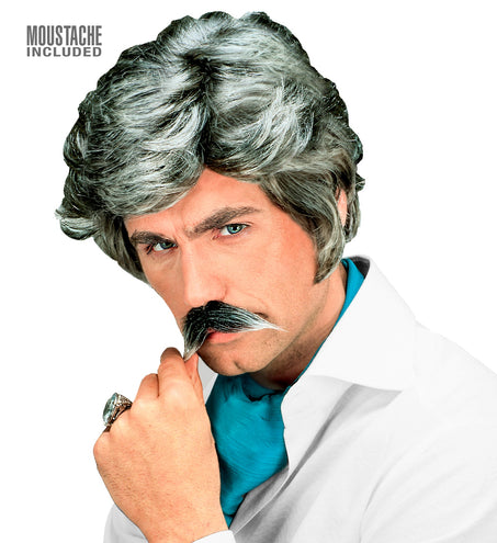 Widmann SRL Playboy pruik met snor grijs