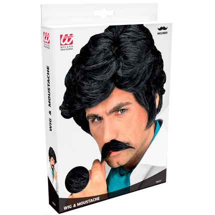 Widmann SRL Playboy pruik met snor zwart