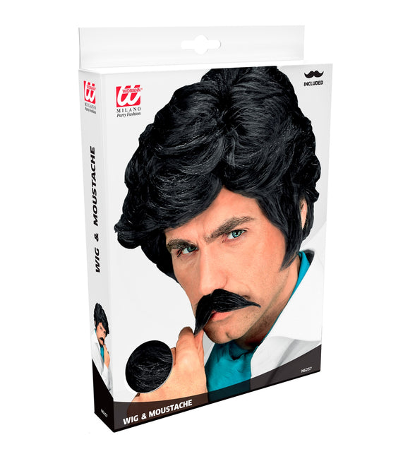 Widmann SRL Playboy pruik met snor zwart