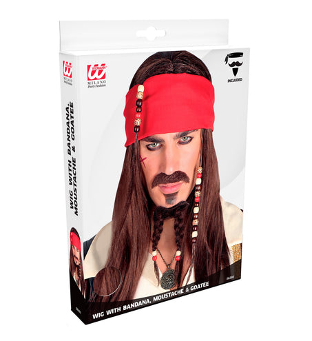 Widmann SRL Pruik Caribische piraat met toebehoren