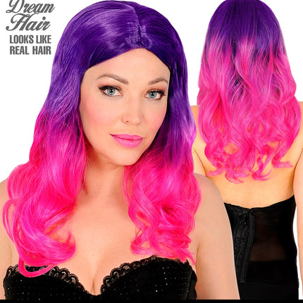 Widmann SRL Pruik dip dye paars roze