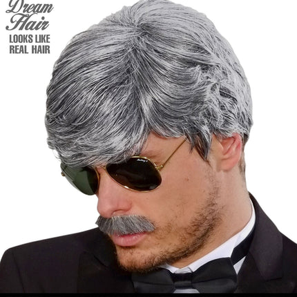 Widmann SRL pruik droomhaar playboy met snor grijs