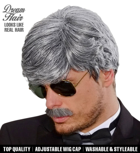 Widmann SRL pruik droomhaar playboy met snor grijs